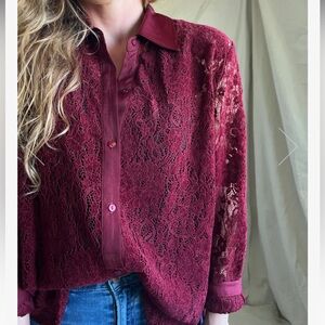 Free people lace red new with tags button up